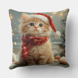 Turkish Angora Cat Christmas Vintage Beach Cushion