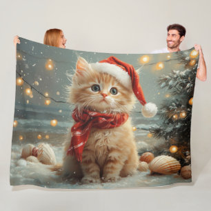 Turkish Angora Cat Christmas Vintage Beach Fleece Blanket