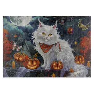 Turkish Angora Cat Halloween Spooky Cutting Board