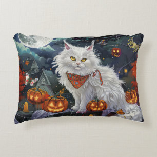 Turkish Angora Cat Halloween Spooky Decorative Cushion