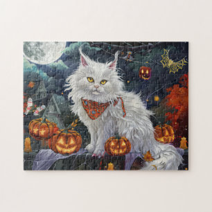 Turkish Angora Cat Halloween Spooky Jigsaw Puzzle