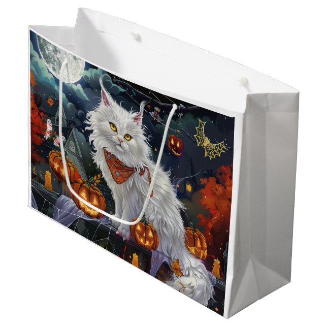 Turkish Angora Cat Halloween Spooky Large Gift Bag (Front Angled)