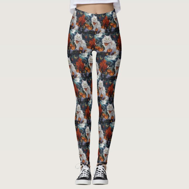 Turkish Angora Cat Halloween Spooky Leggings (Front)