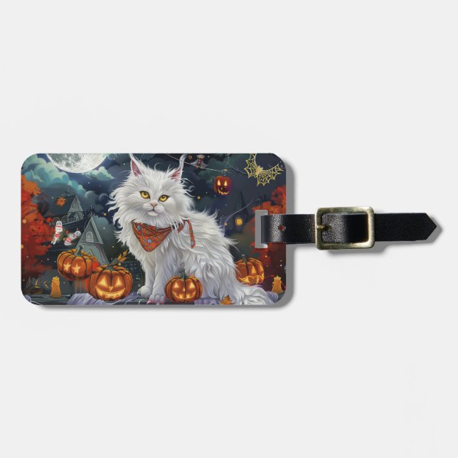 Turkish Angora Cat Halloween Spooky Luggage Tag (Front Horizontal)