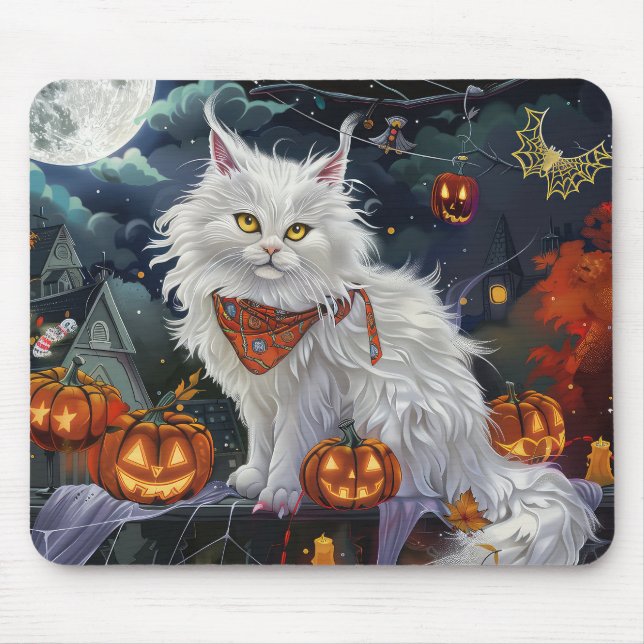 Turkish Angora Cat Halloween Spooky Mouse Mat (Front)