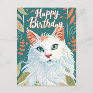 Turkish Angora Cat Happy Birthday  Postcard