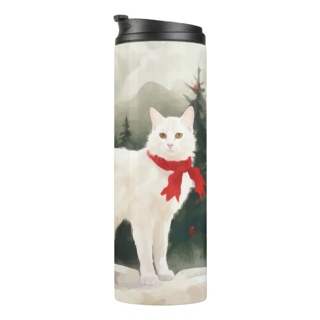 Turkish Angora Cat in Snow Christmas Thermal Tumbler (Rotated Right)