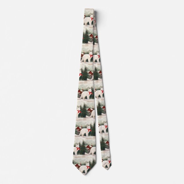 Turkish Angora Cat in Snow Christmas Tie (Front)