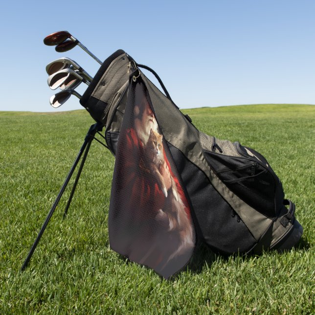 Turkish Angora Cat Santa Claus Festive Christmas  Golf Towel (Green)