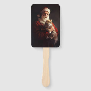 Turkish Angora Cat Santa Claus Festive Christmas Hand Fan