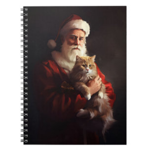Turkish Angora Cat Santa Claus Festive Christmas Notebook