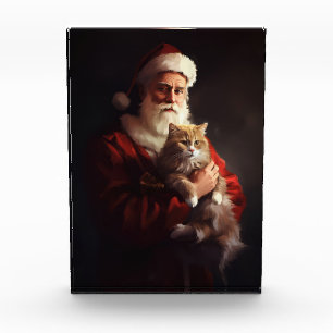 Turkish Angora Cat Santa Claus Festive Christmas  Photo Block