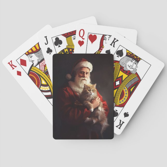 Turkish Angora Cat Santa Claus Festive Christmas  Playing Cards (Back)