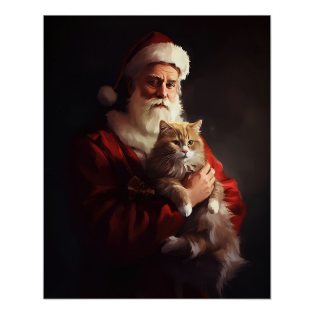 Turkish Angora Cat Santa Claus Festive Christmas  Poster (Front)