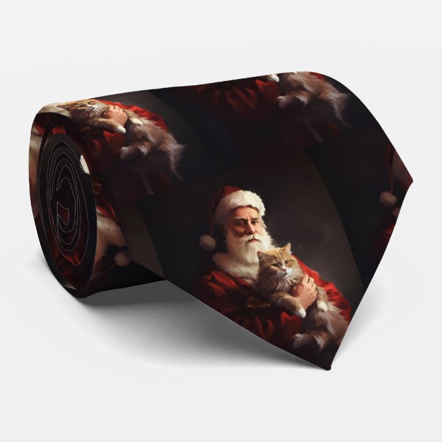 Turkish Angora Cat Santa Claus Festive Christmas  Tie (Rolled)