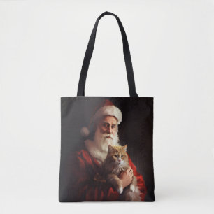 Turkish Angora Cat Santa Claus Festive Christmas  Tote Bag