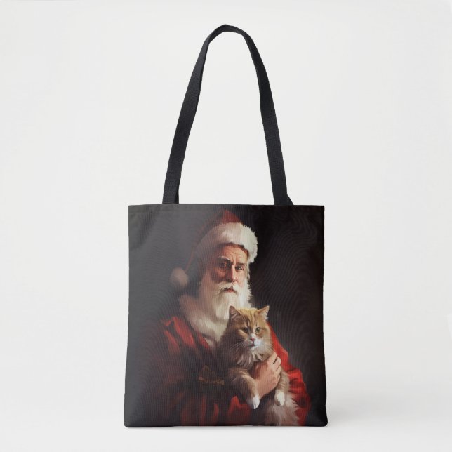 Turkish Angora Cat Santa Claus Festive Christmas  Tote Bag (Front)