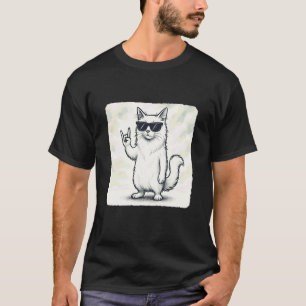 Turkish Angora Cat Sunglasses Rock Music Funny Ret T-Shirt