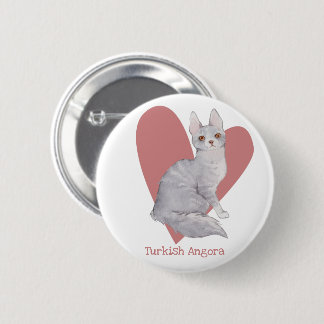 Turkish Angora Cat Watercolor Kitty Pink Heart 6 Cm Round Badge