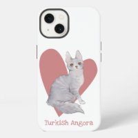 Turkish Angora Cat Watercolor Kitty Pink Heart