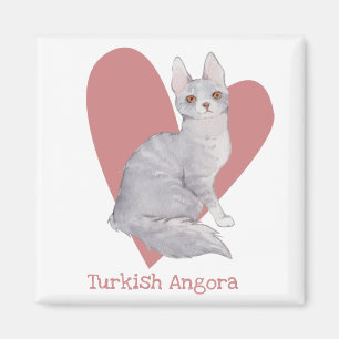Turkish Angora Cat Watercolor Kitty Pink Heart Magnet