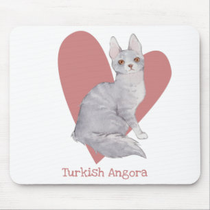 Turkish Angora Cat Watercolor Kitty Pink Heart Mouse Mat