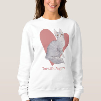 Turkish Angora Cat Watercolor Kitty Pink Heart Sweatshirt