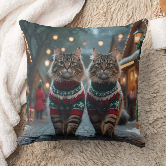 Turkish Angora Cats Christmas Snow Holiday Cushion (Blanket)