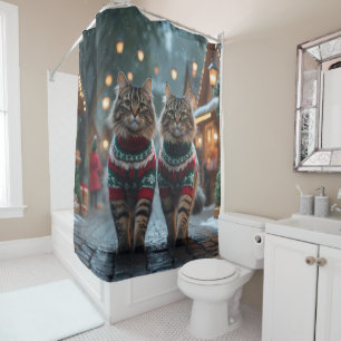 Turkish Angora Cats Christmas Snow Holiday Shower Curtain