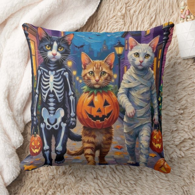Turkish Angora Cats In Halloween Costumes Cushion (Blanket)