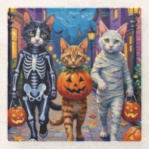 Turkish Angora Cats In Halloween Costumes Glass Coaster