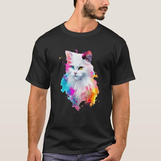 Turkish Angora Colourful Splashes Paint, Abstract  T-Shirt (Front)