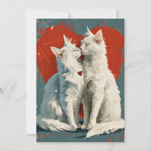 Turkish Angora White Cats Valentine's Day  Holiday Card