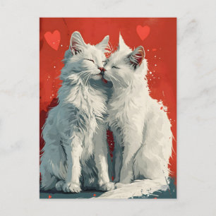 Turkish Angora White cats Valentine's Day  Postcard