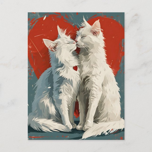 Turkish Angora White Cats Valentine's Day  Postcard (Front)