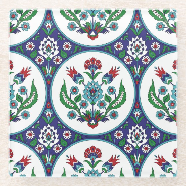 Turkish arabic, tulip flowers, seamless pattern. glass coaster (Front)