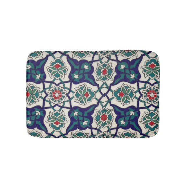 Turkish Blue  Ceramic Floral Bath Mat (Front)