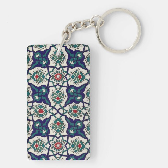 Turkish Blue  Ceramic Floral Key Ring (Back)