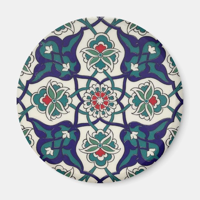 Turkish Blue Ceramic Floral Magnet (Front)