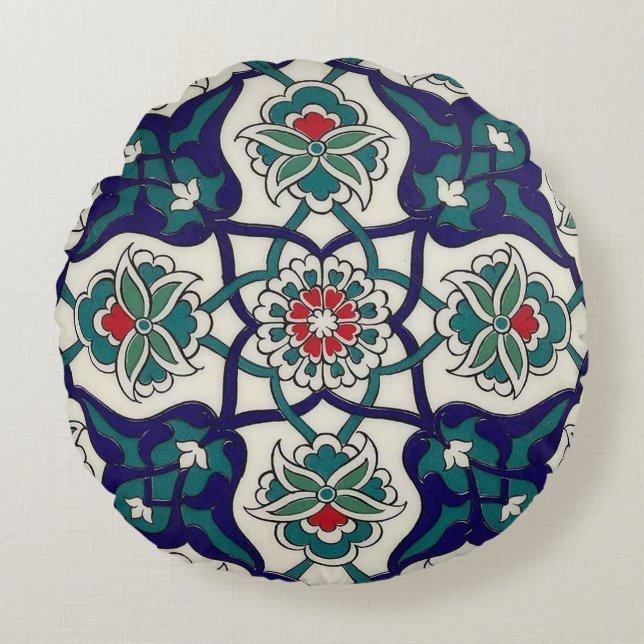 Turkish Blue  Ceramic Floral Round Cushion (Front)