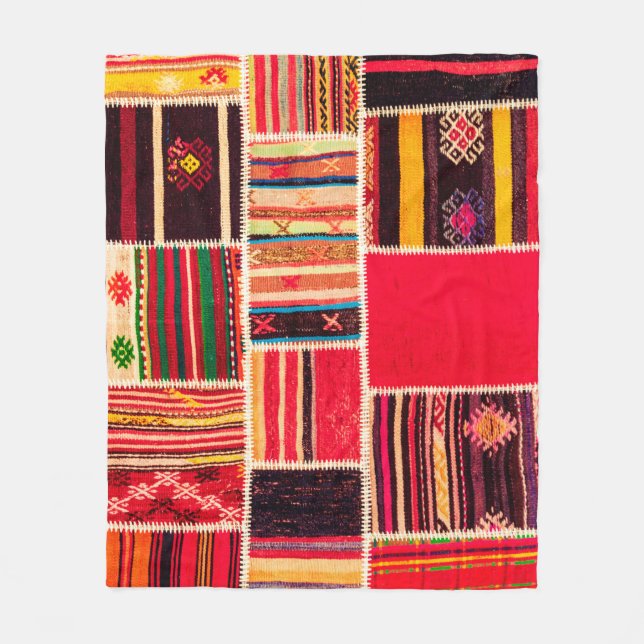 Turkish carpet patchwork handmade. Patchwork patte Fleece Blanket (Front)