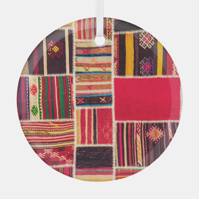 Turkish Carpet Patchwork Handmade Texture Glass Tree Decoration (Front)