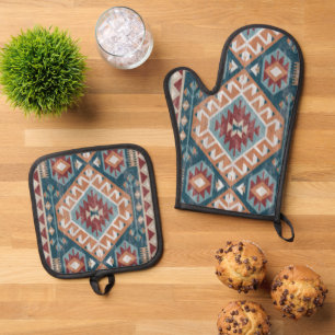 Turkish Carpet Rug Antique Kilim Kabristan Oven Mitt & Pot Holder Set