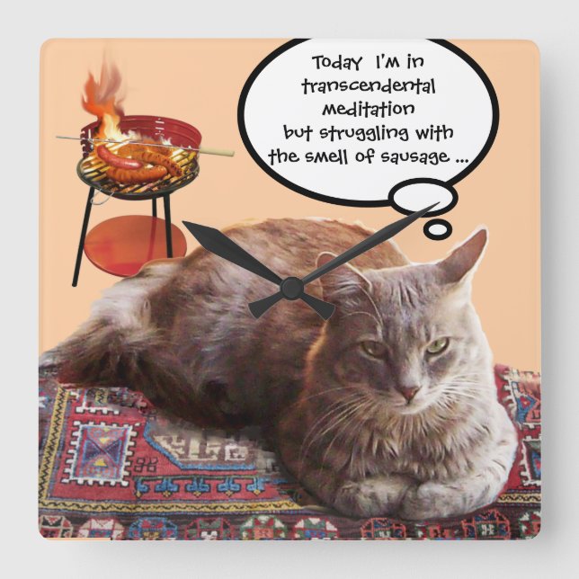 TURKISH CAT IN  TRANSCENDENTAL MEDITATION SQUARE WALL CLOCK (Front)