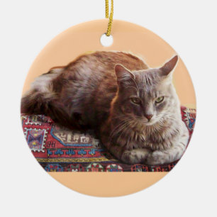 TURKISH CAT ON THE OLD CARPET CERAMIC TREE DECORATION