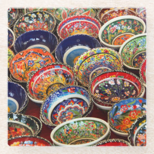 Turkish Ceramic Pottery Bowls Glass Coaster
