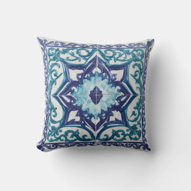 Turkish Ceramic Tile Pillow Star Rosette (Front)