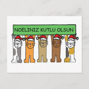 Turkish Christmas Cartoon Cats in Santa Hats Holiday Postcard