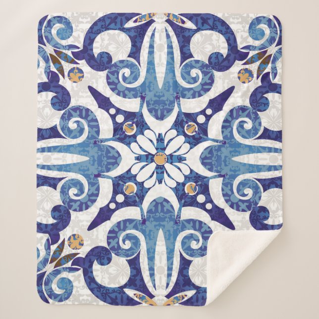 Turkish Colourful: Vintage Eastern Pattern Sherpa Blanket (Front)