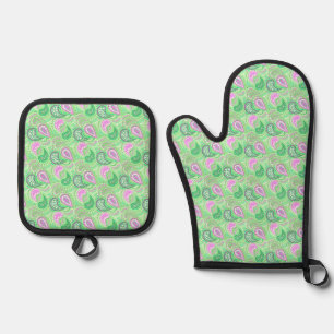 Turkish cucumbers abstract polka dot pattern oven mitt & pot holder set